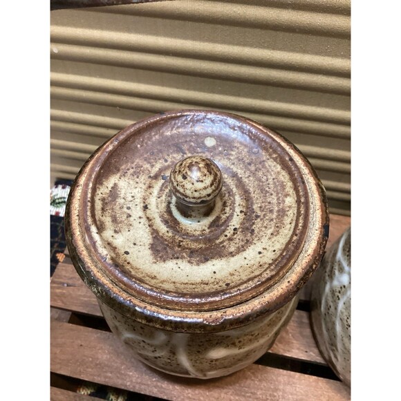 Art Pottery Creamer & Sugar Stoneware Brown Earth Tones White Drip Glaze Accent - Picture 4 of 15